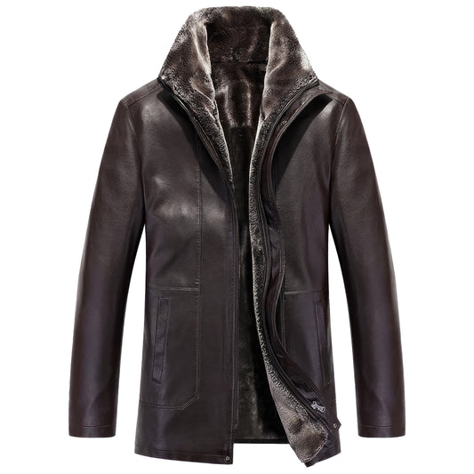 Men's Brown Genuine Sheepskin Slim Fit Leather Jacket - Sherpa Faux Fur Lined, Casual Zip-Up Fashion