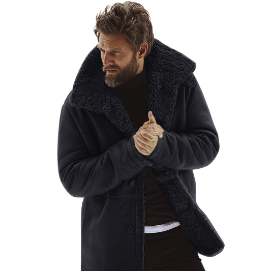 Men's Black Genuine Suede Sherpa Lined Leather Coat – Warm, Fashionable G1 Military Style with Faux Fur