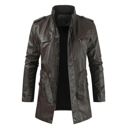 Men's Black Sheepskin Leather Motorcycle Jacket – Stand Collar, Warm Casual Biker Coat