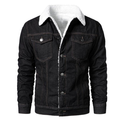 Men's Black Western Trucker Denim Jacket - Faux Fur Collar, Warm Hip-Hop Casual Winter Style