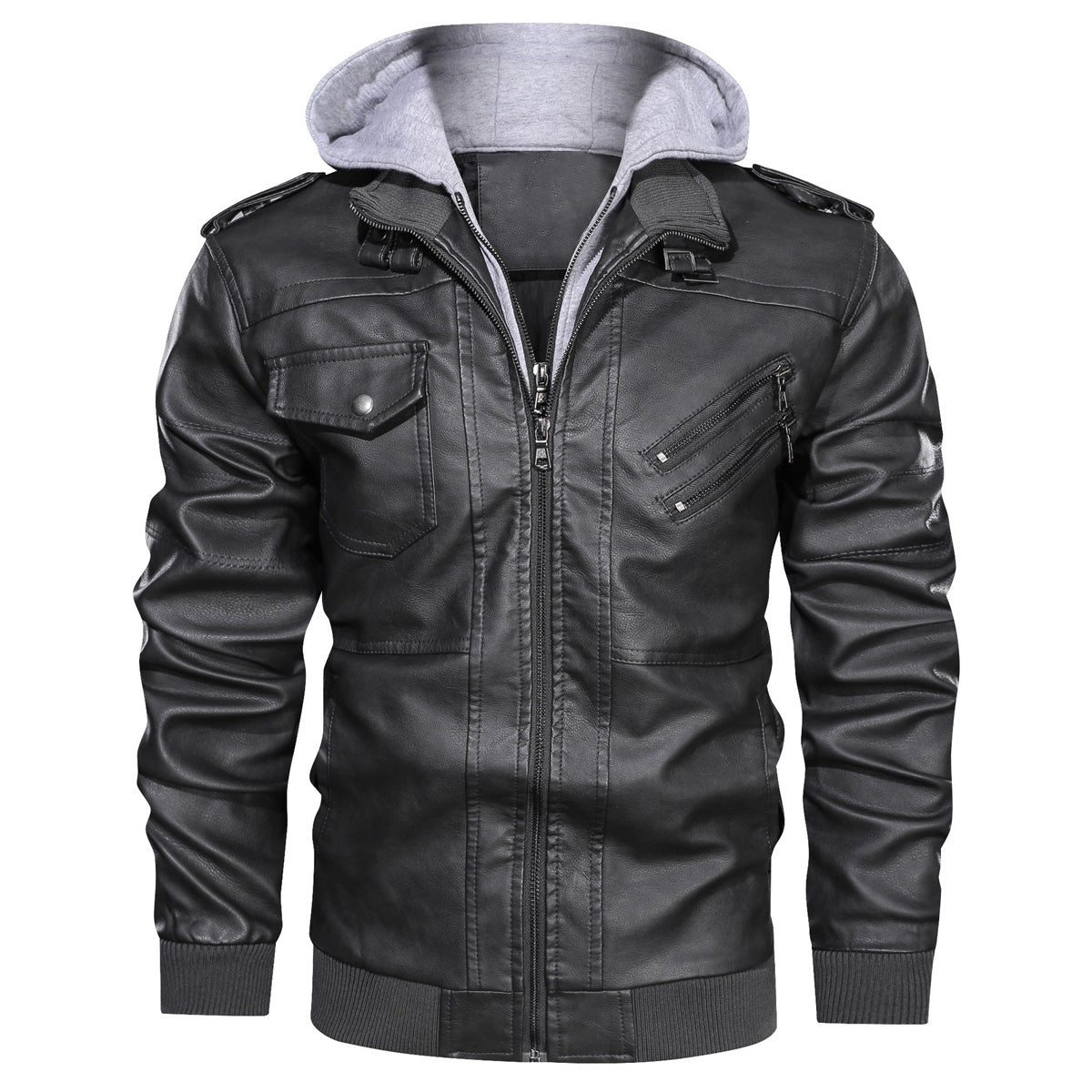 Men's Brown Sheepskin Leather Moto Biker Hooded Bomber Jacket - Classic, Casual, and Fashionable