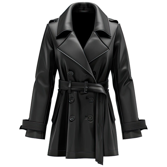 Women's Black Genuine Sheepskin Leather Trench Coat - Warm, Stylish, Lapel Collar, Belted, Lightweight & Forma