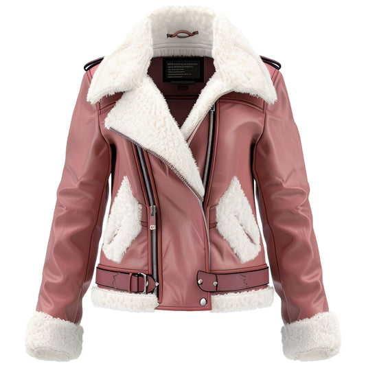 Women's Pink Sheepskin Aviator Jacket with Sherpa Lining Cozy Winter Flight Style