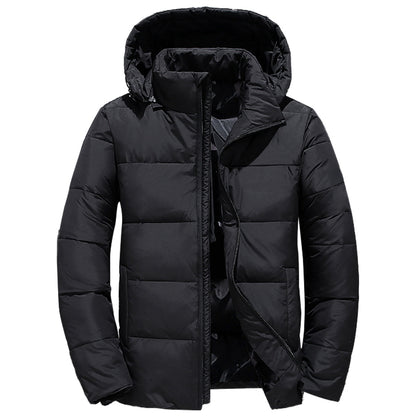 Men’s Black Puffer Jacket with Removable Hood – Warm, Padded, Polo Neck Design for Casual Wear