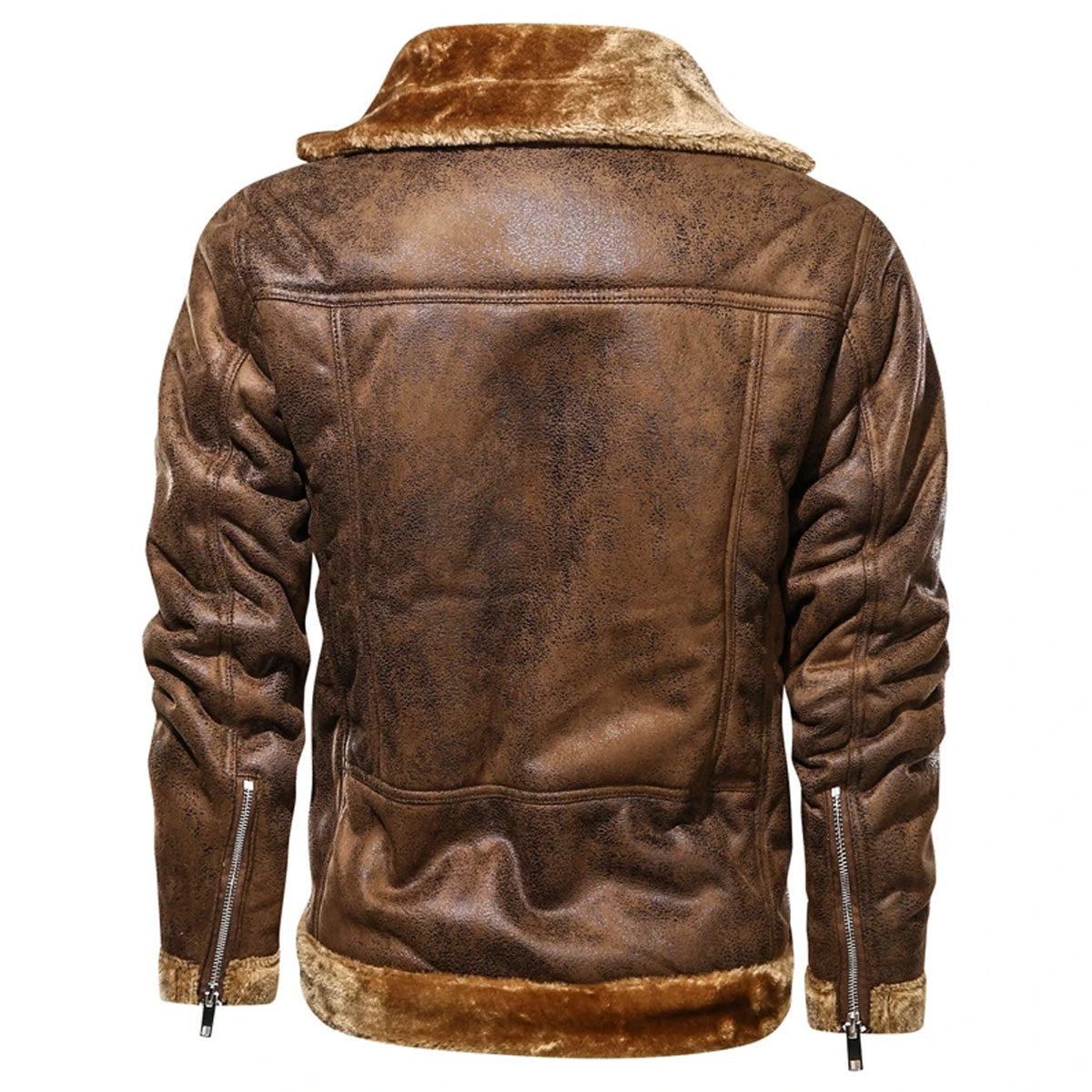 Men’s B3 Bomber Aviator Leather Jacket Vintage Distressed Brown Sheepskin with Faux Fur Lapel and Asymmetric Design