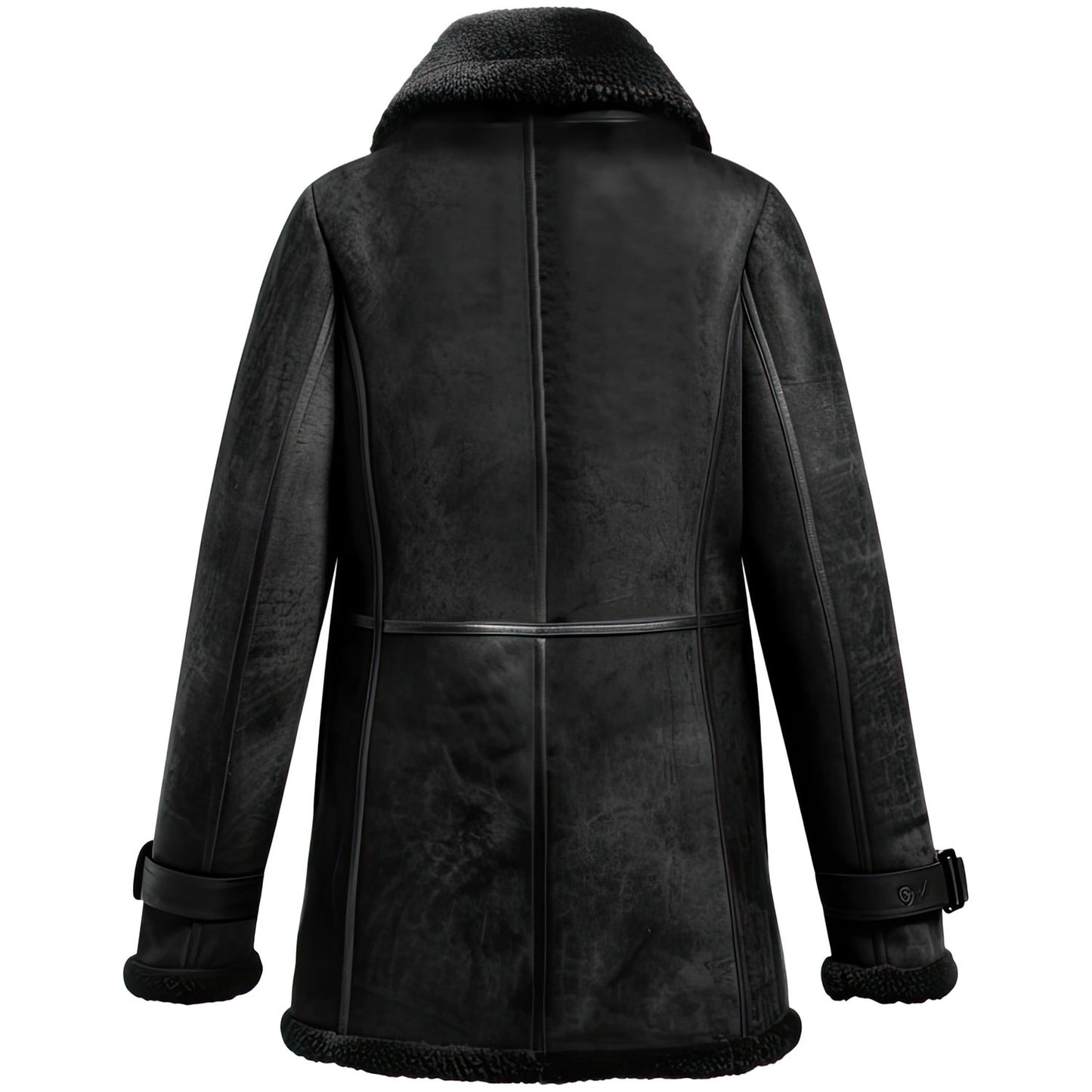 Women's Black Genuine Suede Leather Coat, Mid-Length Sherpa Faux Fur Lined, Stylish Office Jacket for Spring and Winter