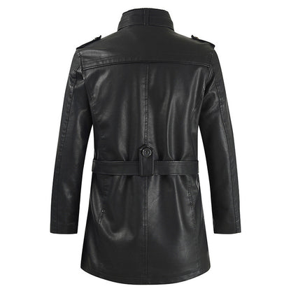 Men's Black Sheepskin Leather Motorcycle Jacket – Stand Collar, Warm Casual Biker Coat