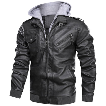 Men's Brown Sheepskin Leather Moto Biker Hooded Bomber Jacket - Classic, Casual, and Fashionable