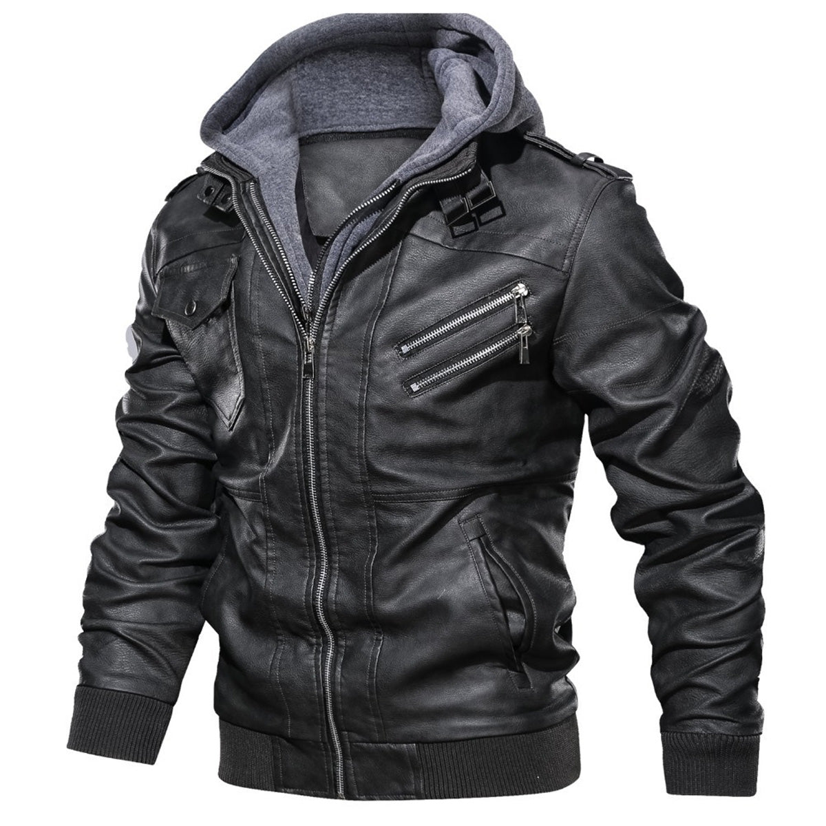 Men's Brown Sheepskin Leather Moto Biker Hooded Bomber Jacket - Classic, Casual, and Fashionable