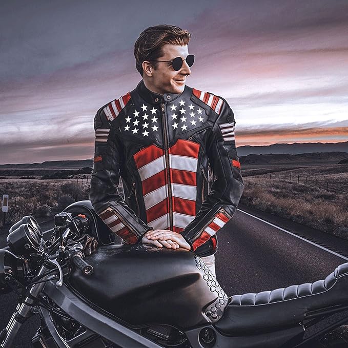 American flag genuine leather jacket