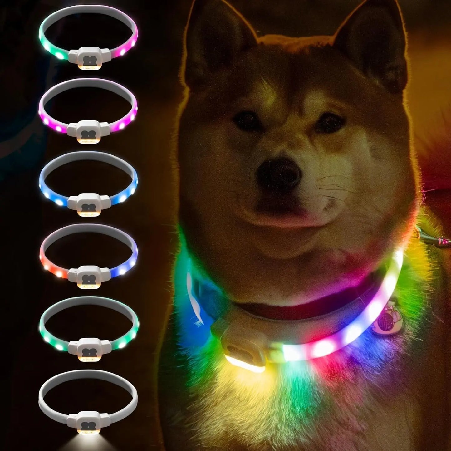 Mewoofun Light Up Dog Collar LED with USB Rechargeable Glow in The Dark Waterproof Dog Necklace with 6 Flashing Modes for Dogs