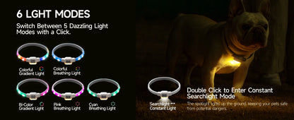 Mewoofun Light Up Dog Collar LED with USB Rechargeable Glow in The Dark Waterproof Dog Necklace with 6 Flashing Modes for Dogs