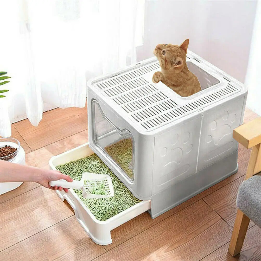 Front Entry Top Exit Cat Litter Box with Lid Foldable Large Kitty Litter Boxes Cats Toilet Including Plastic Scoop