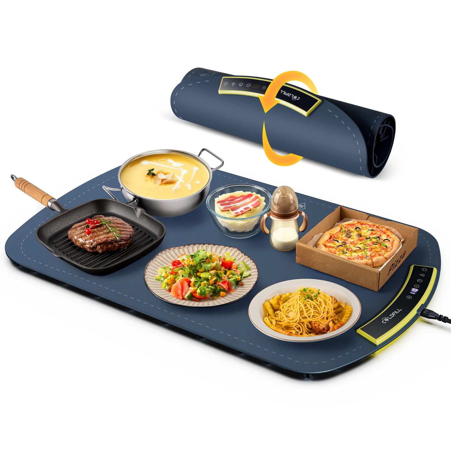 Portable Food Electric Warming Tray Foldable Food Warmer Plate 8Gear Adjustable Temperature Keeps Food Hot Constant Fast Heating