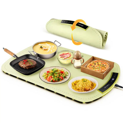 Portable Food Electric Warming Tray Foldable Food Warmer Plate 8Gear Adjustable Temperature Keeps Food Hot Constant Fast Heating