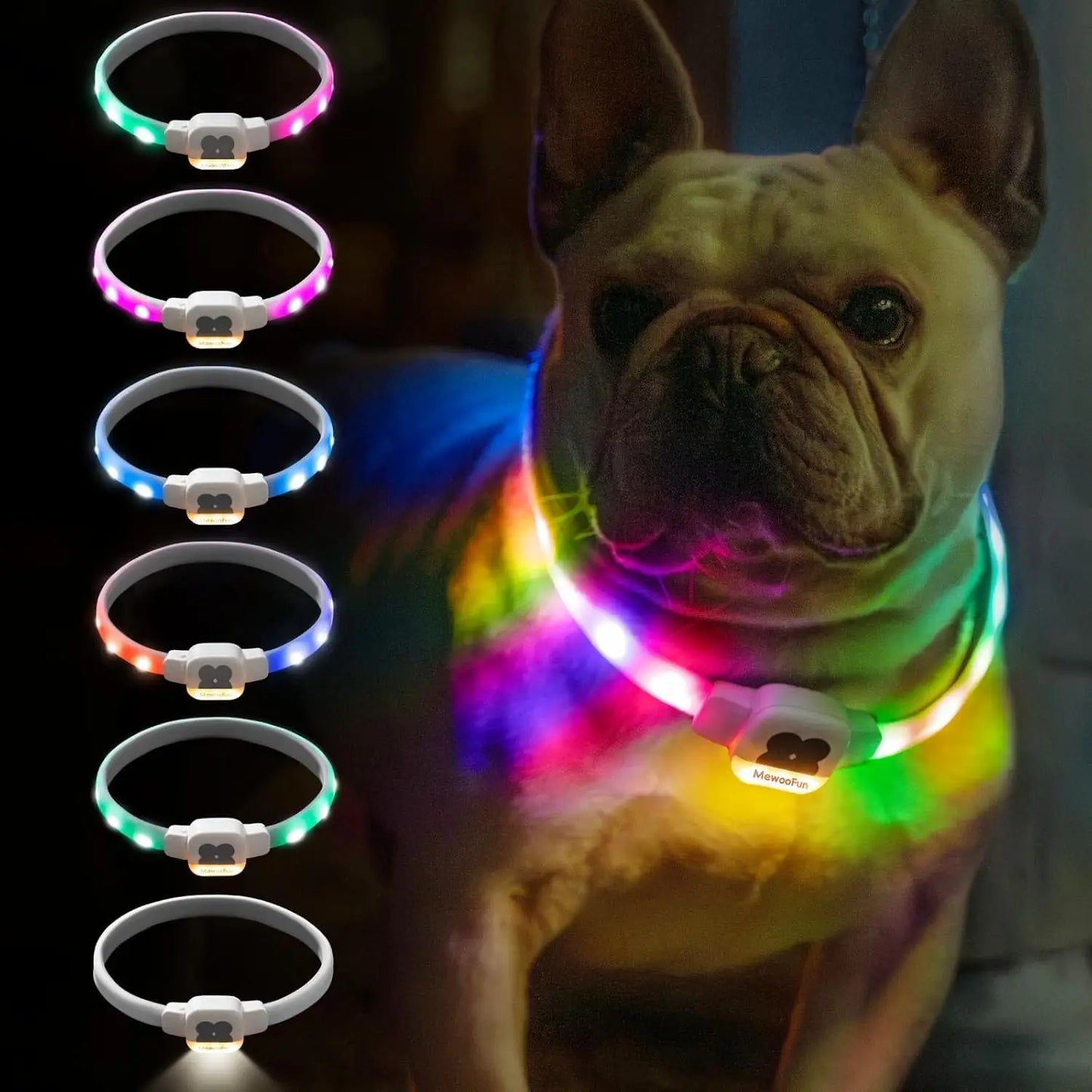 Mewoofun Light Up Dog Collar LED with USB Rechargeable Glow in The Dark Waterproof Dog Necklace with 6 Flashing Modes for Dogs