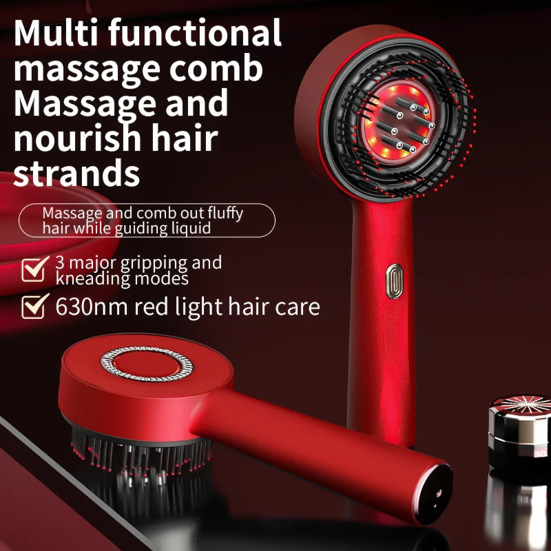 Electric Massage Comb Scalp Medicine Applicator 630nm Red Light Hair Care Comb Gripping Kneading Head Massager Anti Hair Loss