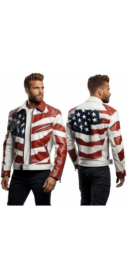 American flag genuine leather jacket