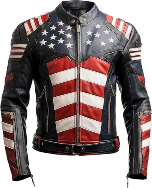 American flag genuine leather jacket